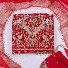 Organza Maroon Unstitched Suit