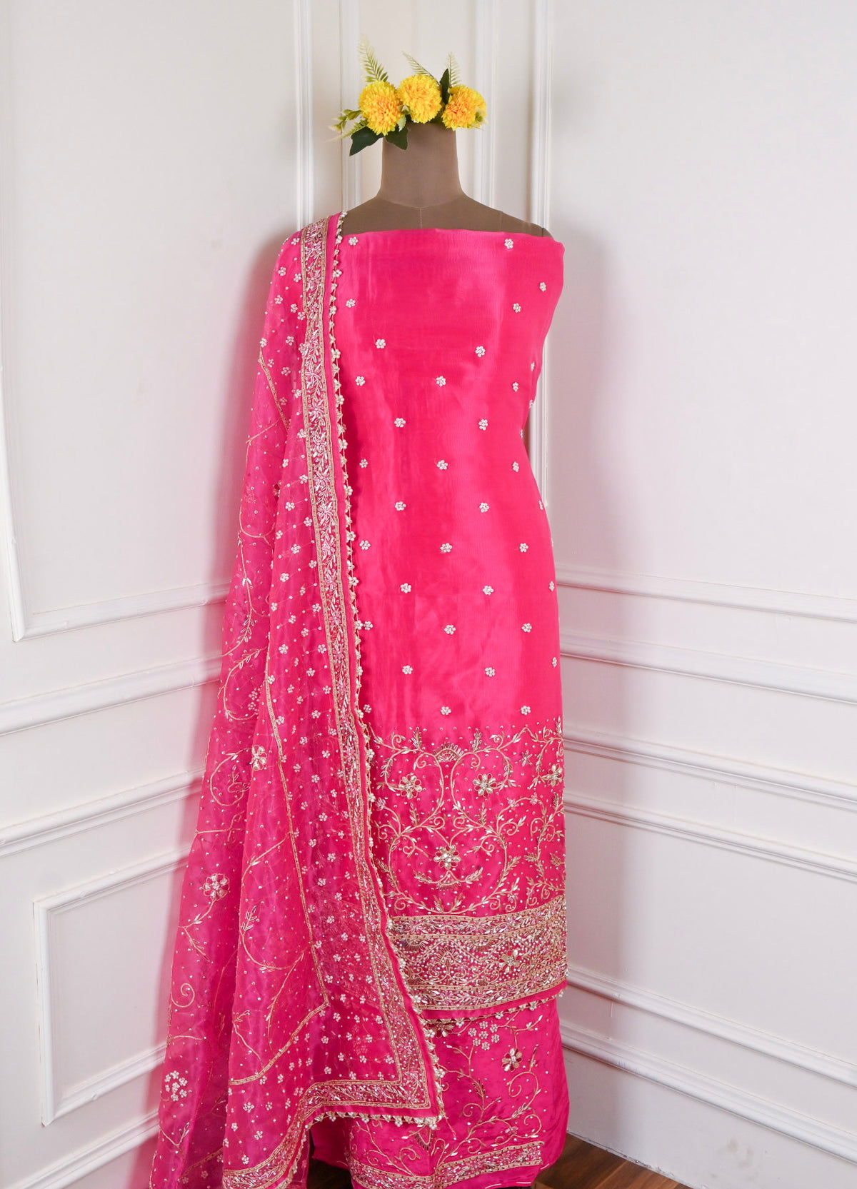 Glass Shimmer Pink Unstitched Suit