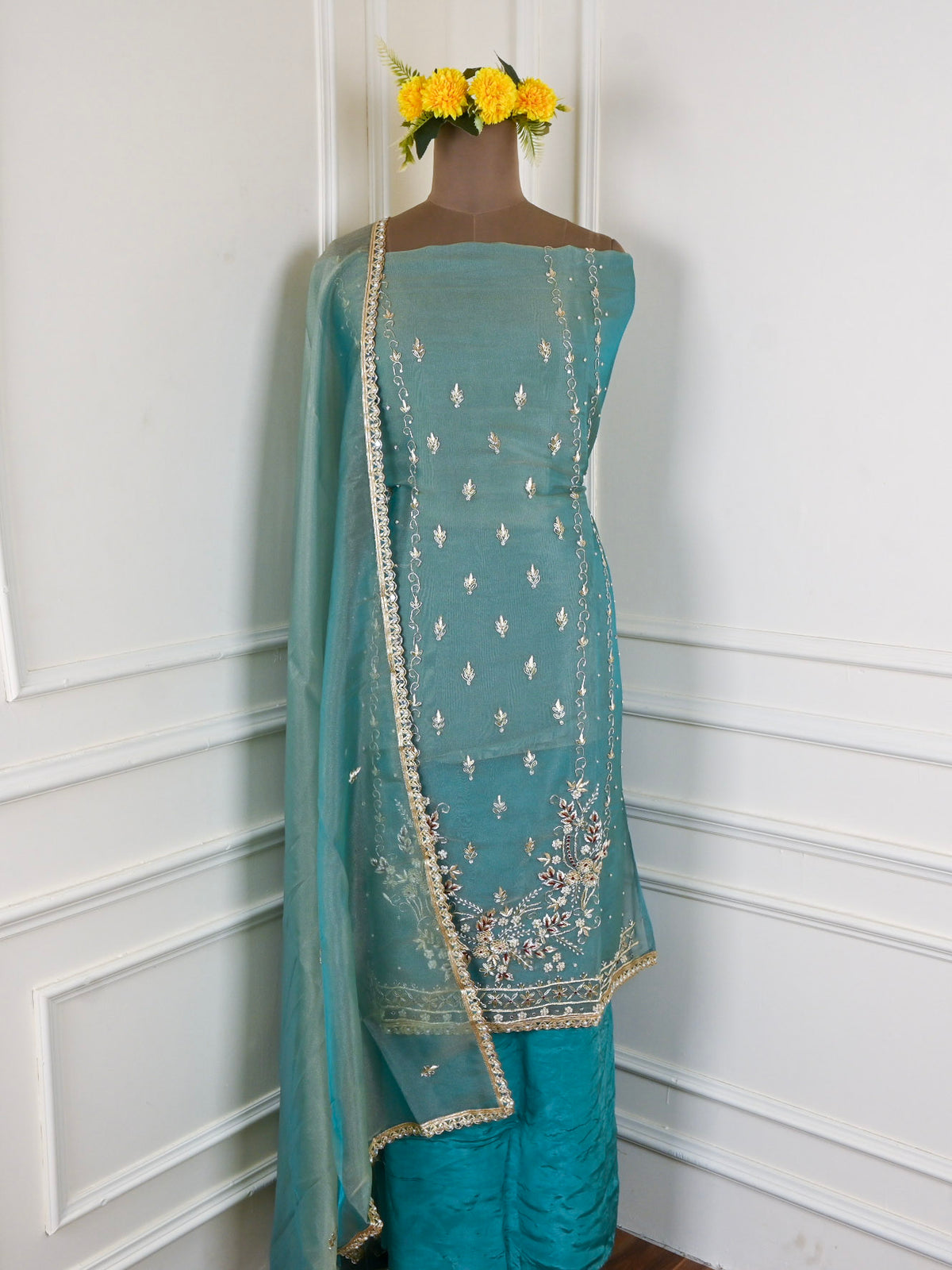 Shimmer Ferozi Unstitched Suit