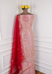 Glass Organza Peach Unstitched Suit