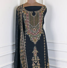 Organza Black Unstitched Suit