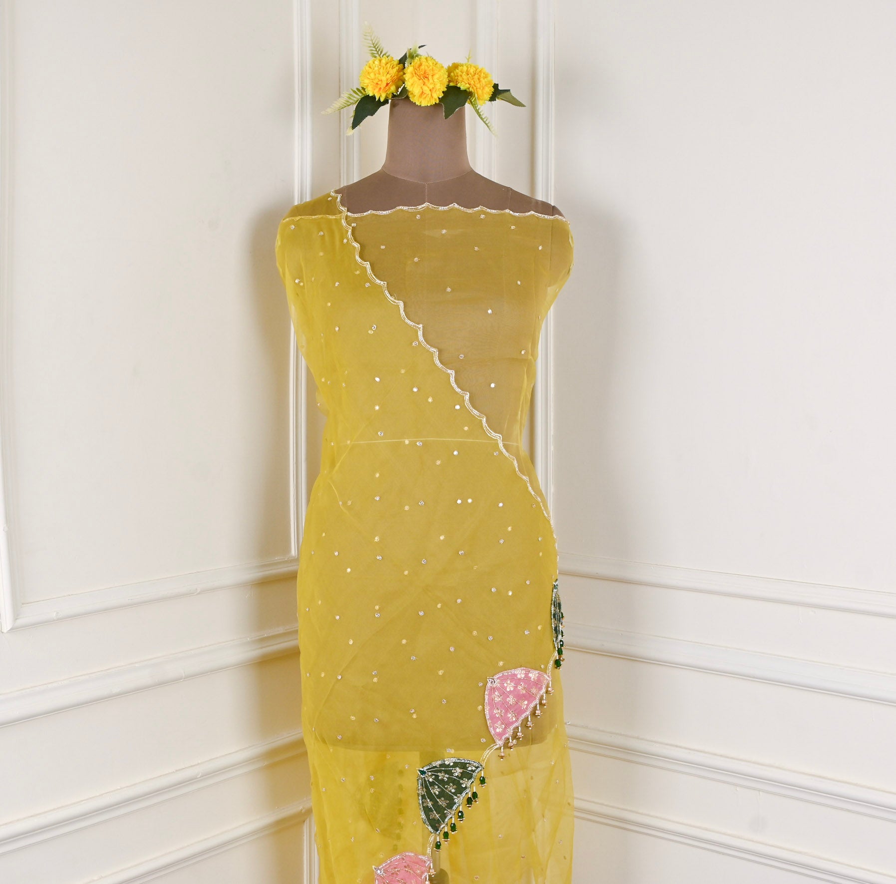 Khadi Silk Yellow Parrot Unstitched Suit