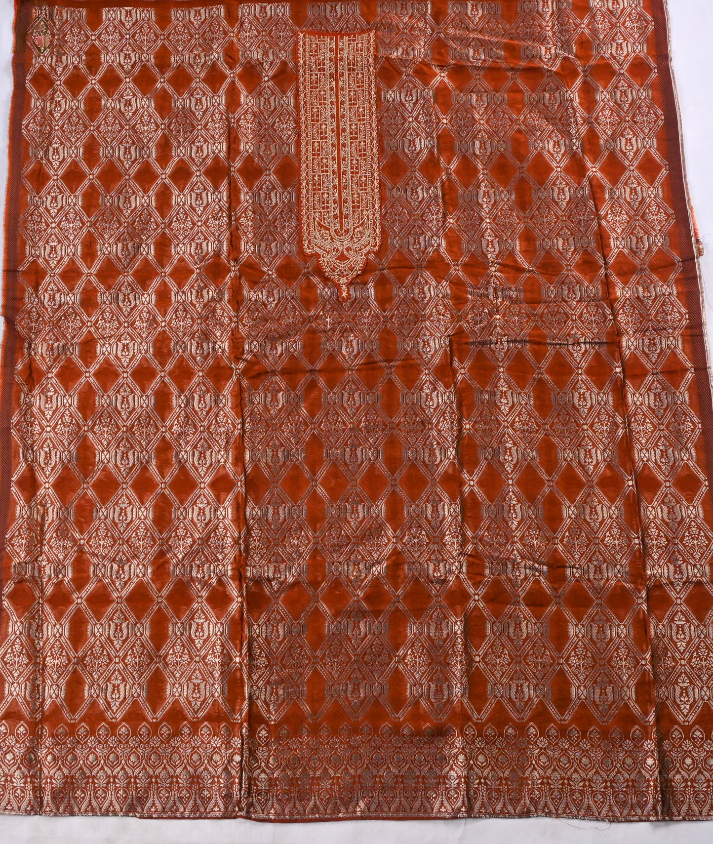 Banarasi Silk Rust Unstitched Suit