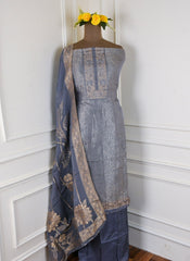 Banarasi Silk Grey Unstitched Suit