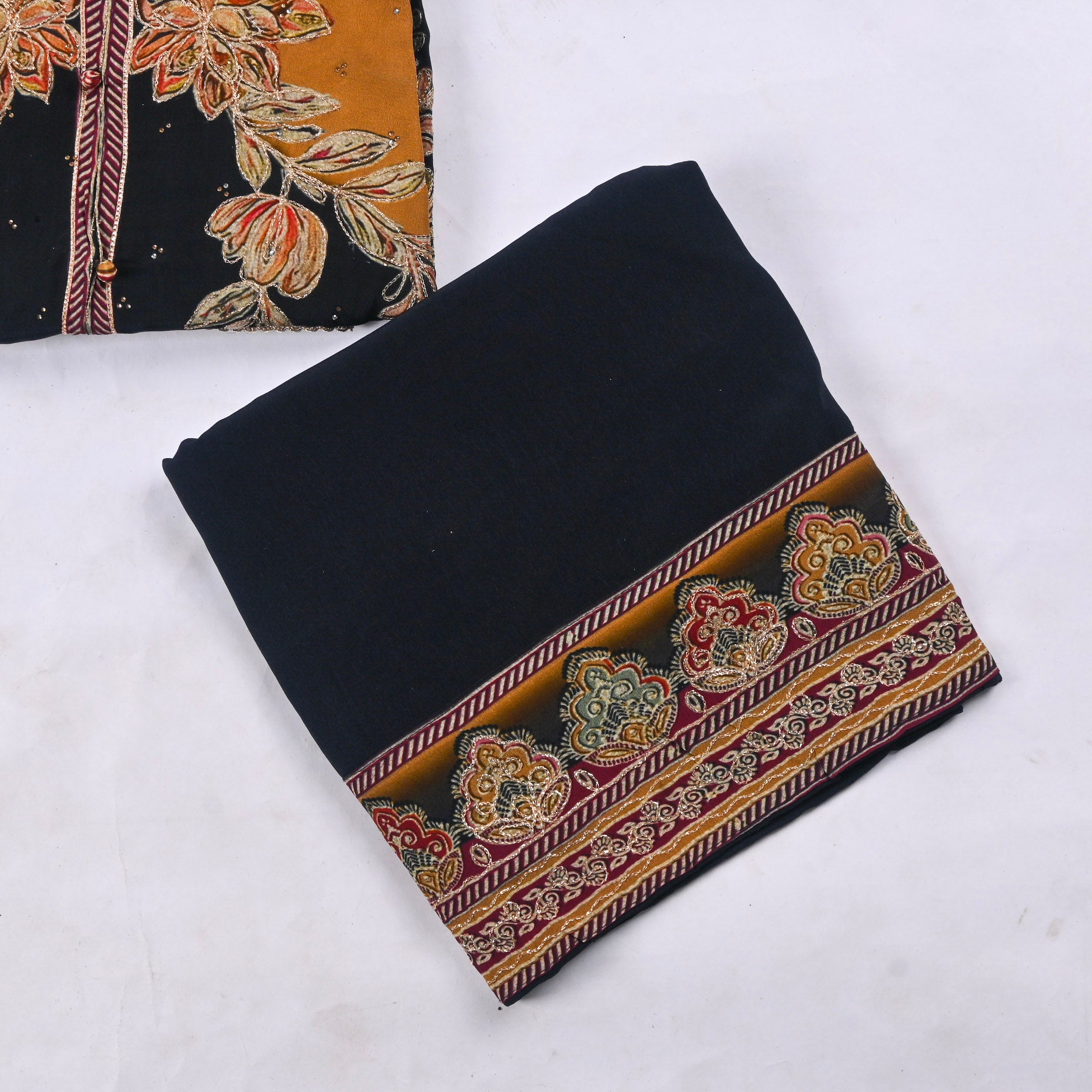 Organza Black Unstitched Suit
