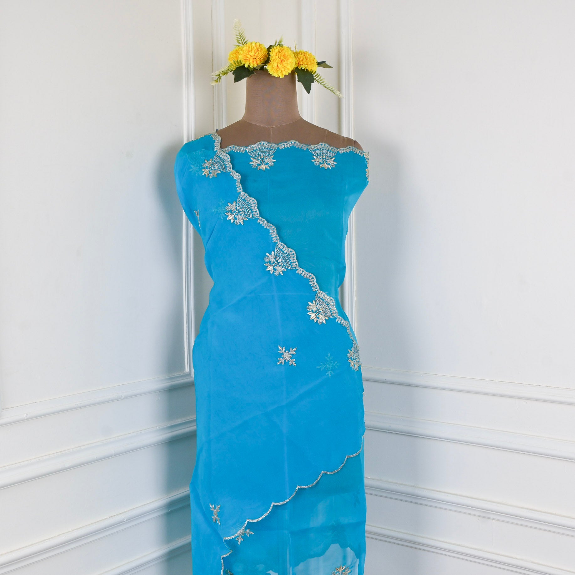 Organza Sky Blue Unstitched Suit