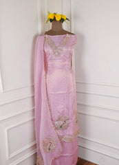 Banarasi Pink Unstitched Suit