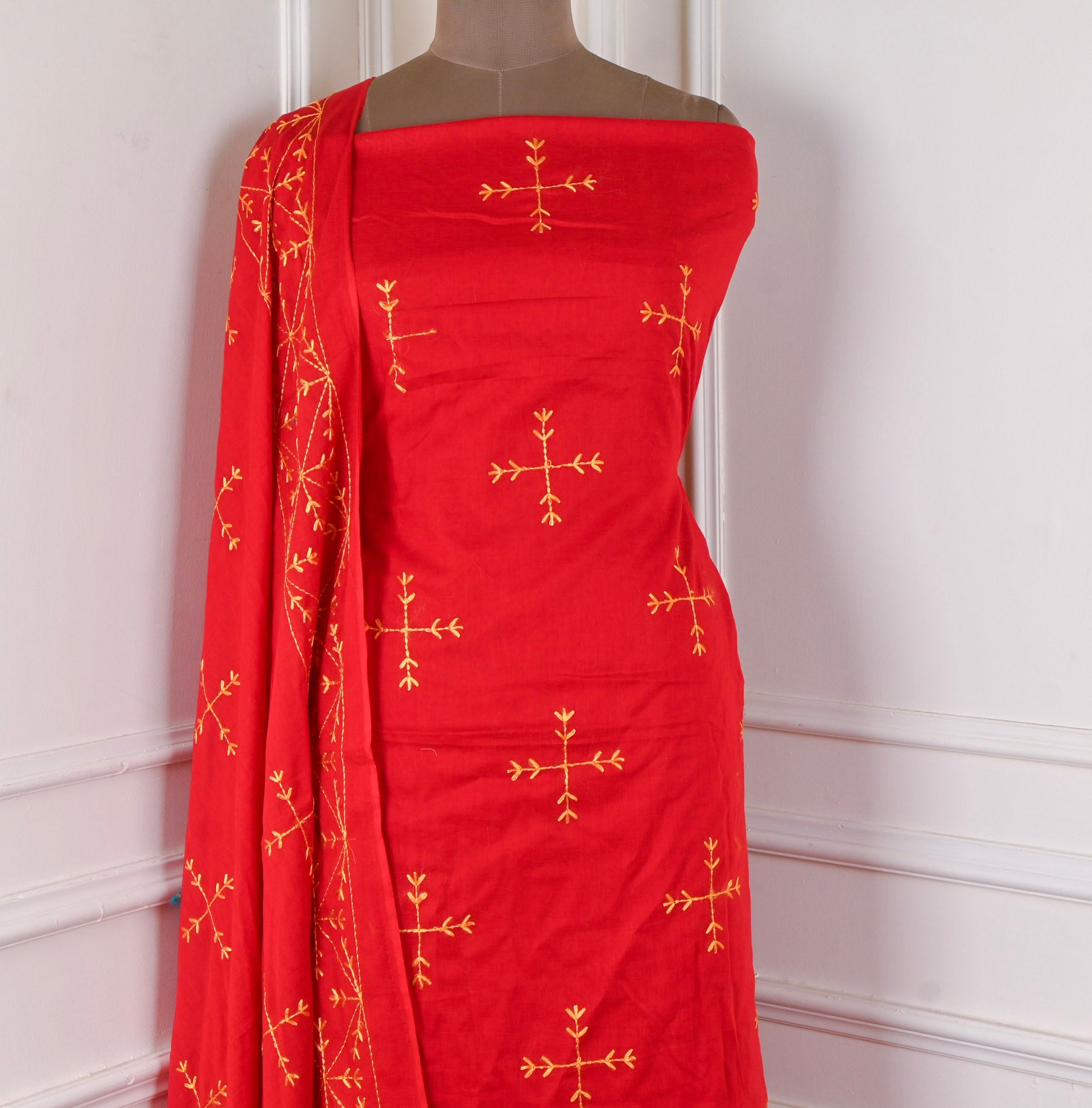 Mul Mul Red Phulkari Suit