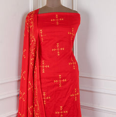 Mul Mul Red Phulkari Suit