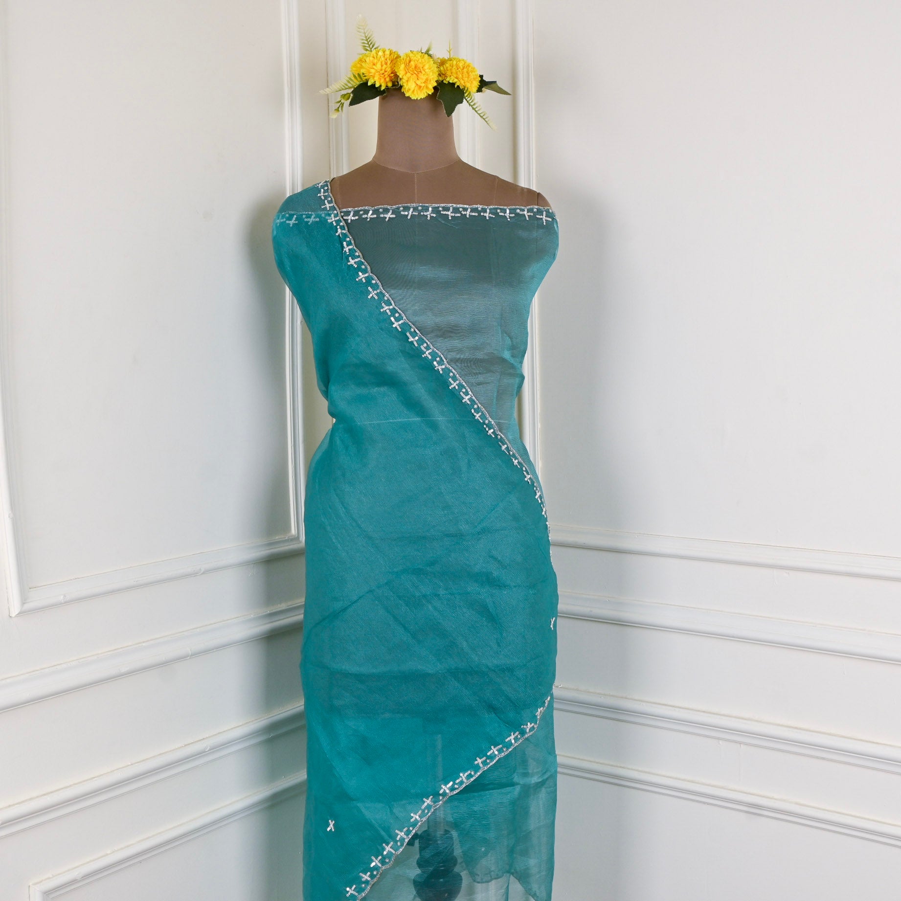 Crush Teal Blue Unstitched Suit