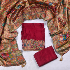 Crepe Silk Maroon Unstitched Suit