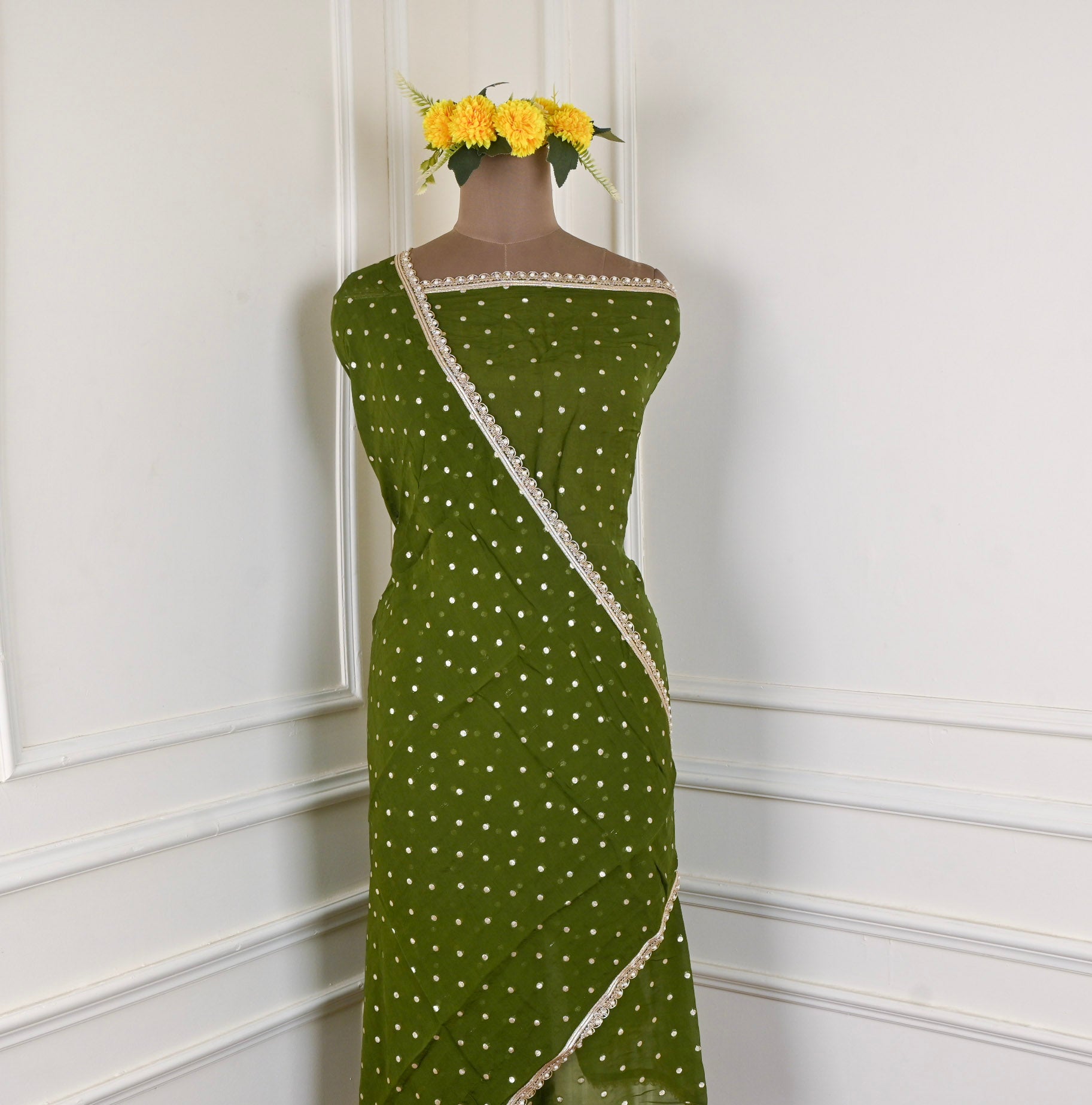 Banarasi Silk Green Unstitched Suit