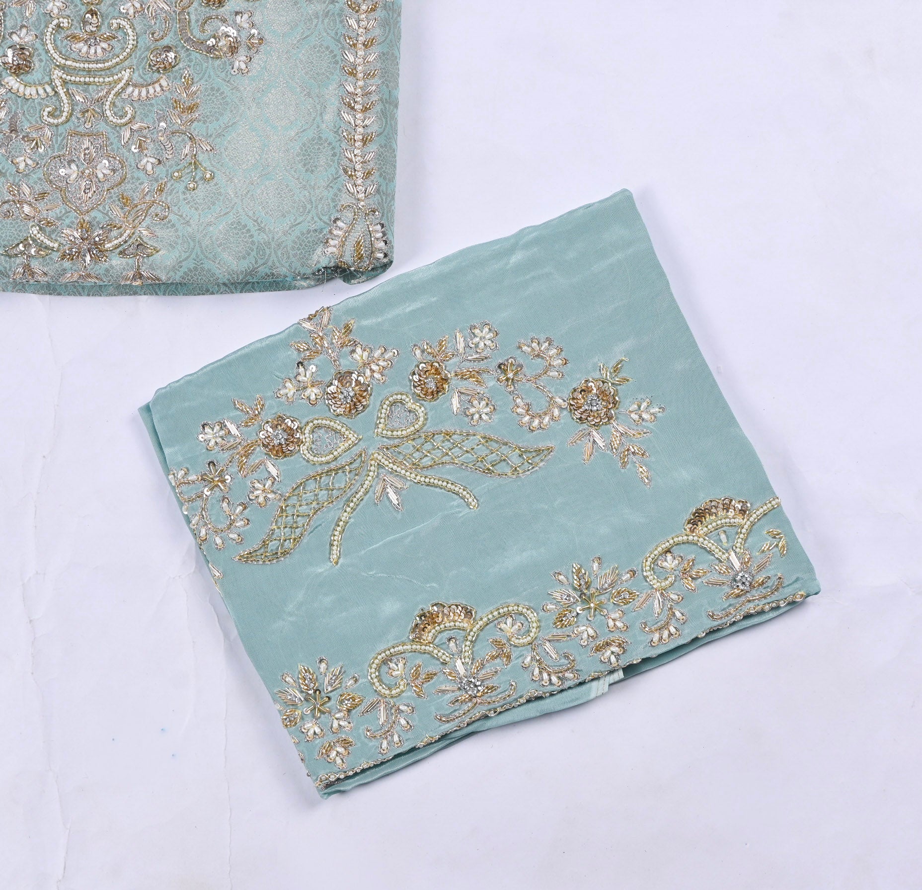 Brocade Silk Ferozi Unstitched Suit