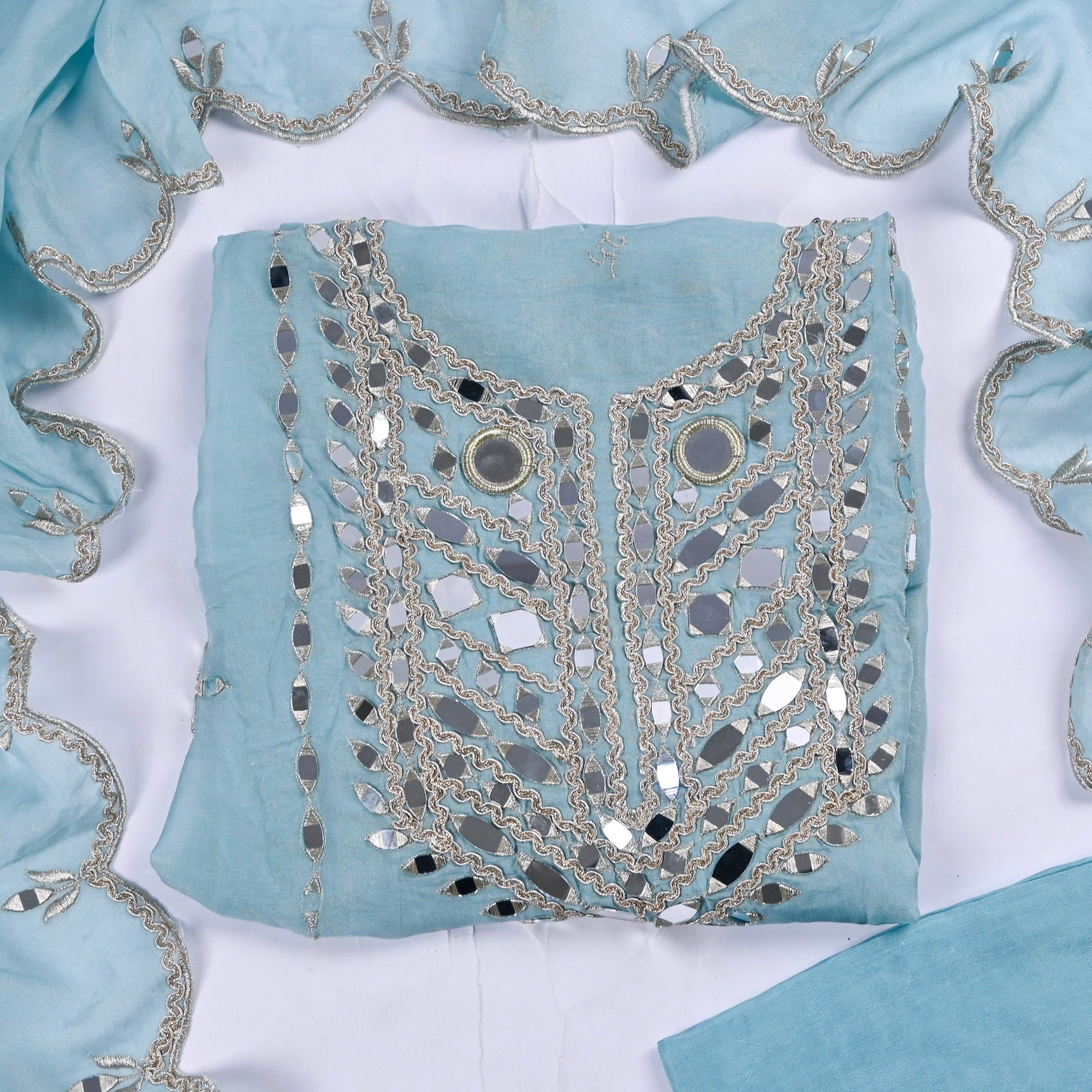 Glass Organza Sky Blue Unstitched Suit