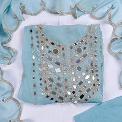 Glass Organza Sky Blue Unstitched Suit