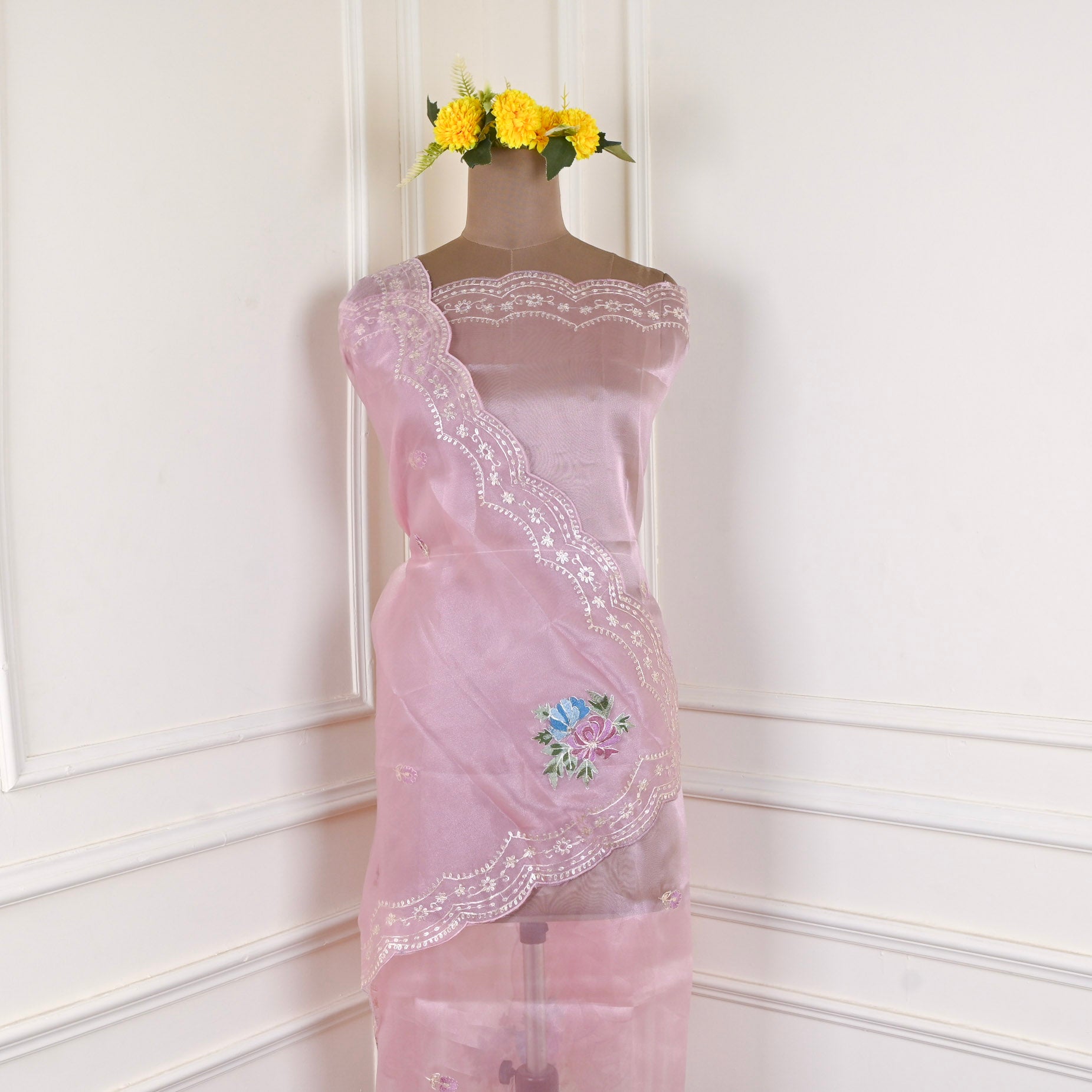 Glass Shimmer Pink Unstitched Suit