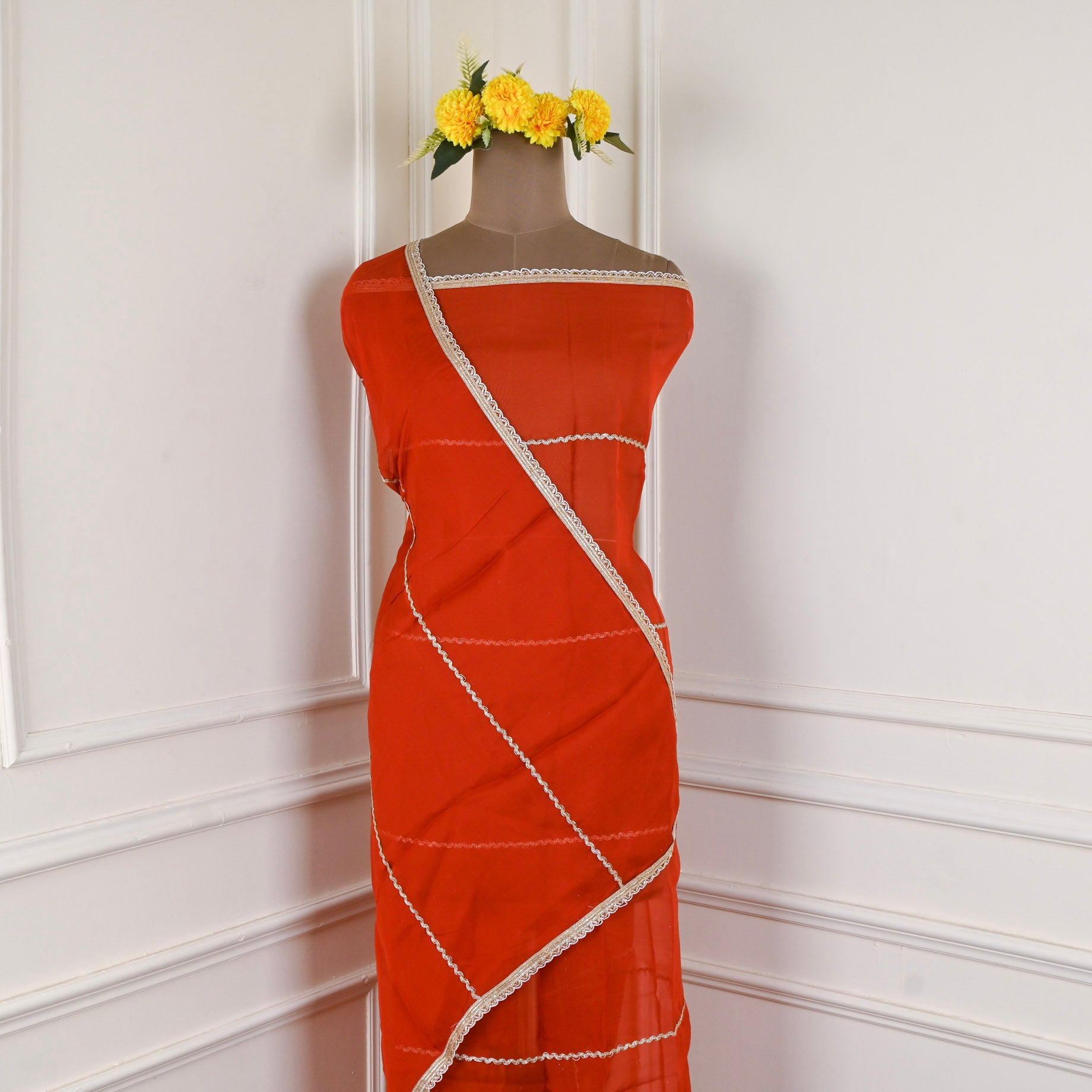 Organza Rust Unstitched Suit