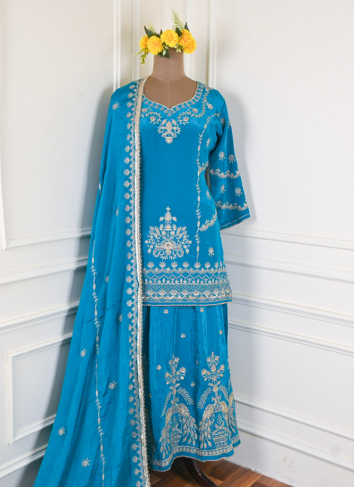 Crepe Sky Blue Lehenga Suit