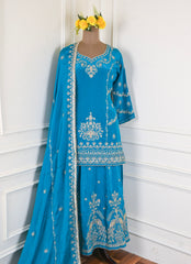 Crepe Sky Blue Lehenga Suit