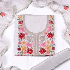 Organza Grey Unstitched Suit