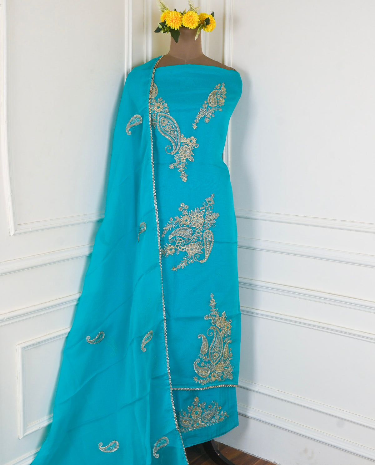 Organza Sky Blue Unstitched Suit
