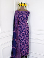 Muslin Purple Unstitched Suit