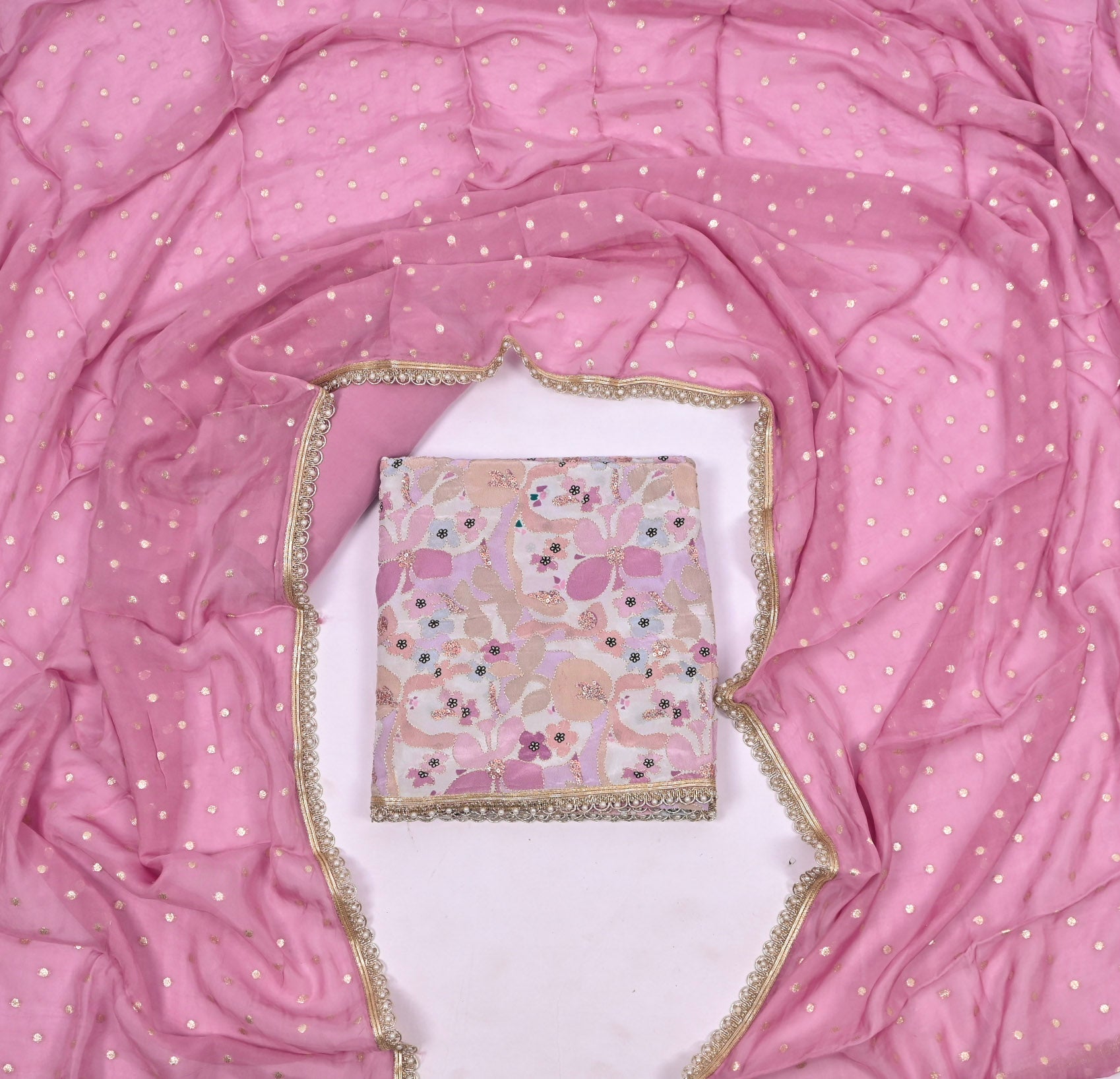 Crepe Pink Unstitched Suit