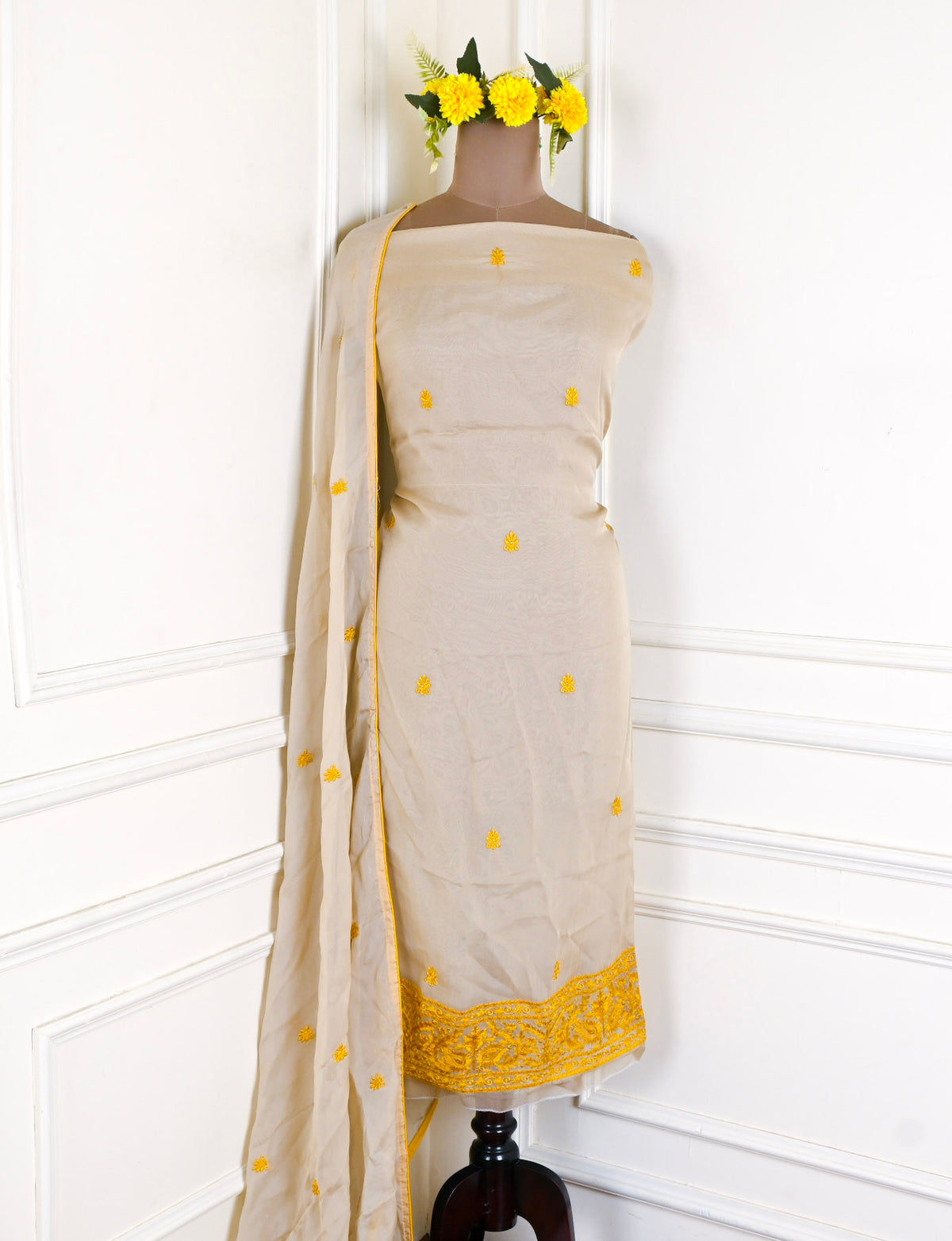Organza Beige Unstitched Suit