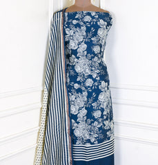 Maheshwari Cotton Navy Blue Unstitched Suit