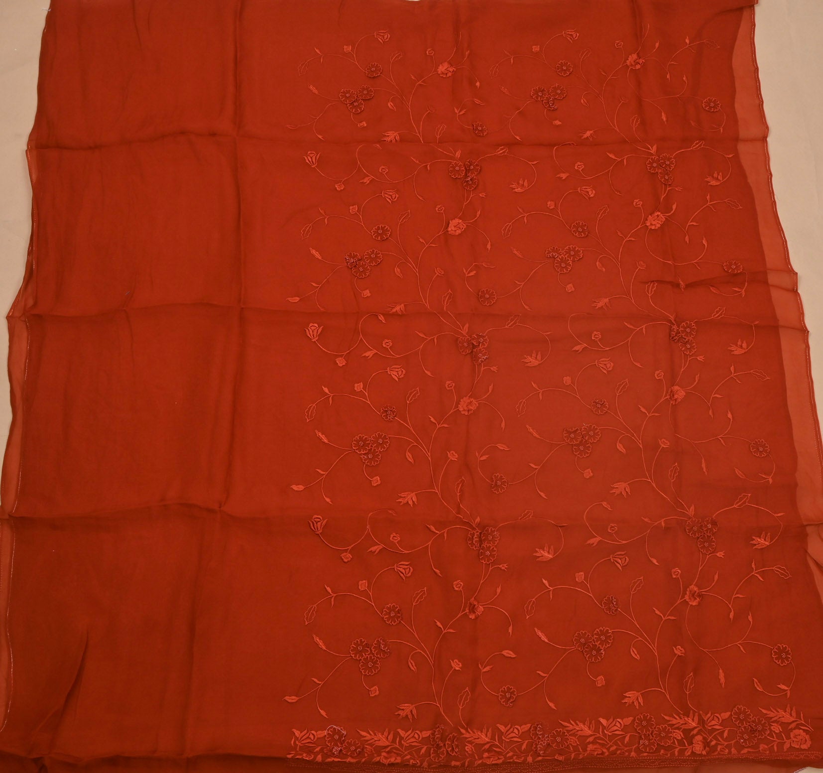 Organza Rust Unstitched Suit