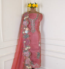 Organza Pink Unstitched Suit