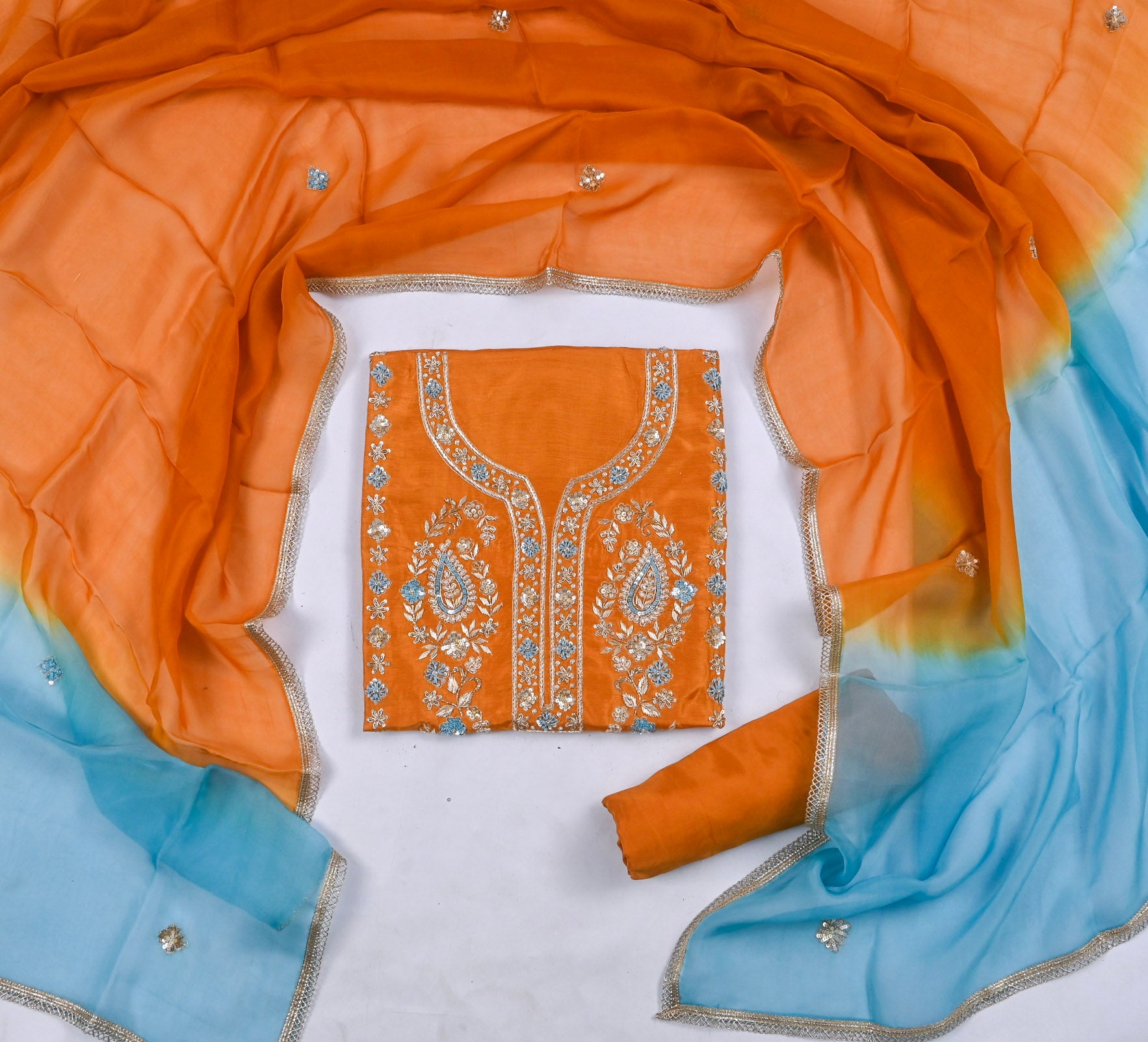 Khadi Yellow Mustard Unstitched Suit