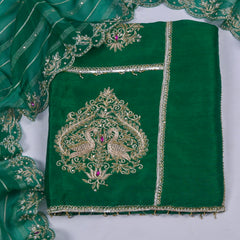 Khadi Green Unstitched Suit