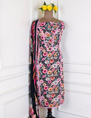 Twill Cotton pink Unstitched Suit