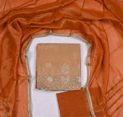 Glass Shimmer Beige Orange Unstitched Suit