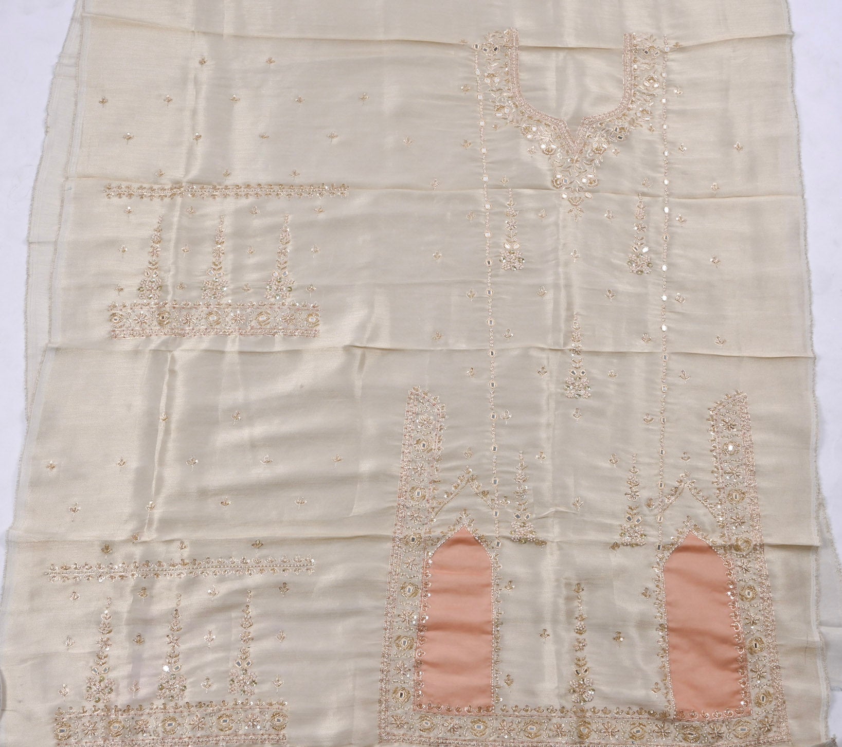 Tissue Shimmer Beige Peach Unstitched Suit