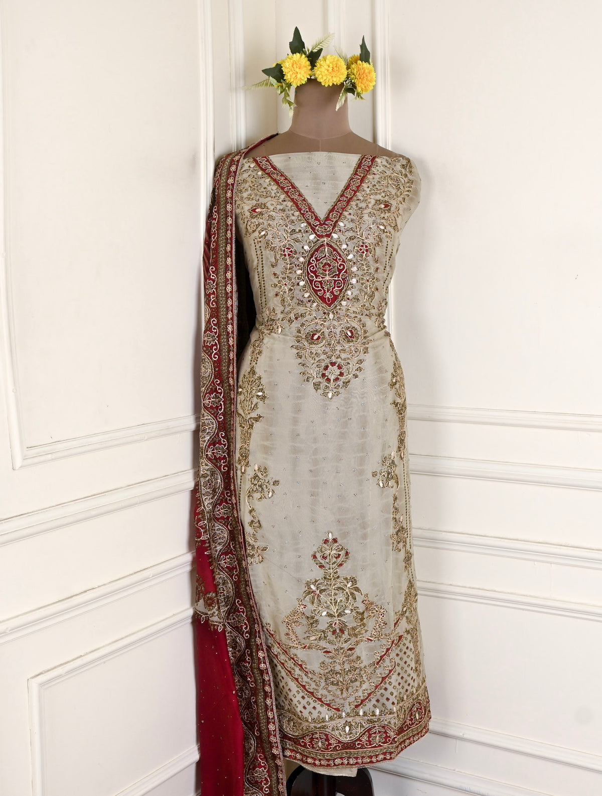 Organza Beige Unstitched Suit