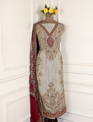 Organza Beige Unstitched Suit