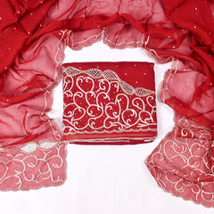 Organza Maroon Unstitched Suit