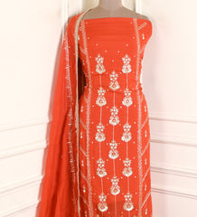 Organza Orange Unstitched Suit