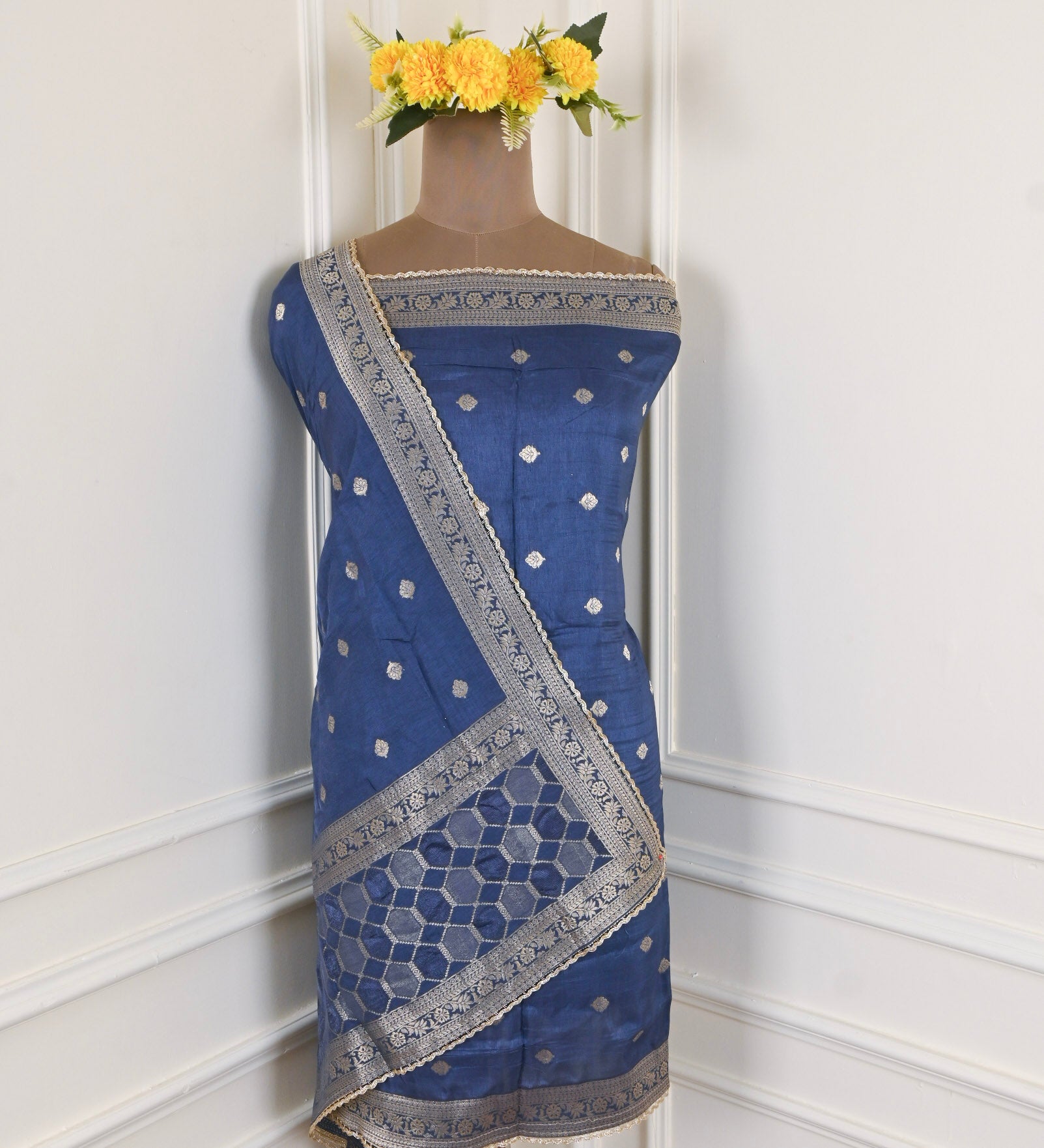 Banarasi Blue Unstitched Suit