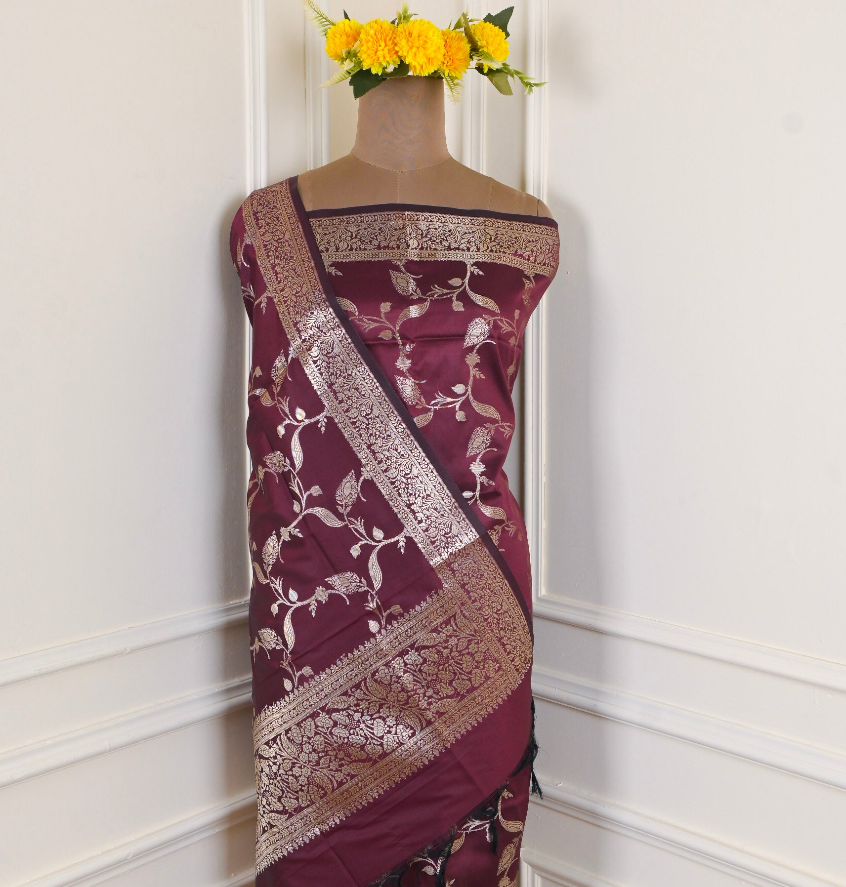 Banarasi Silk Pink Unstitched Suit