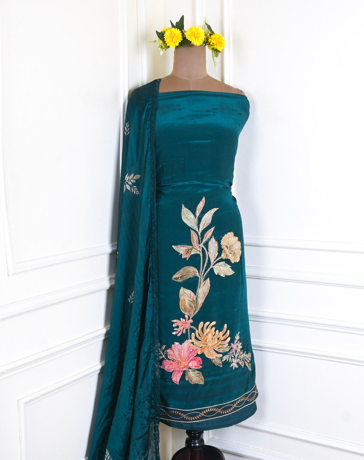 Crepe Peacock Blue Unstitched Suit