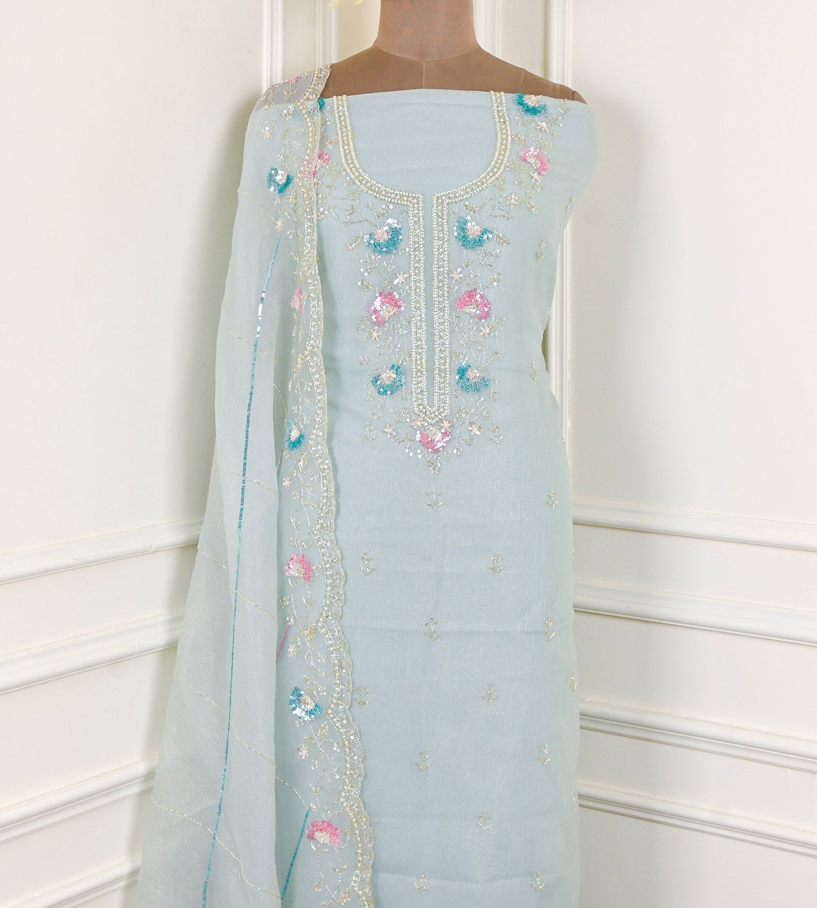 Crush Light Sky Blue Unstitched Suit