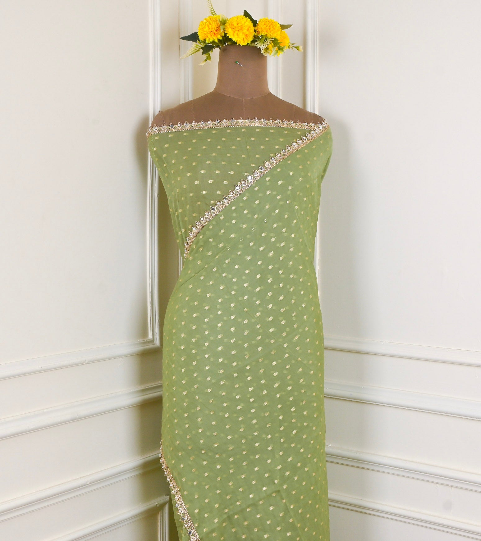 Crepe Green Unstitched Suit