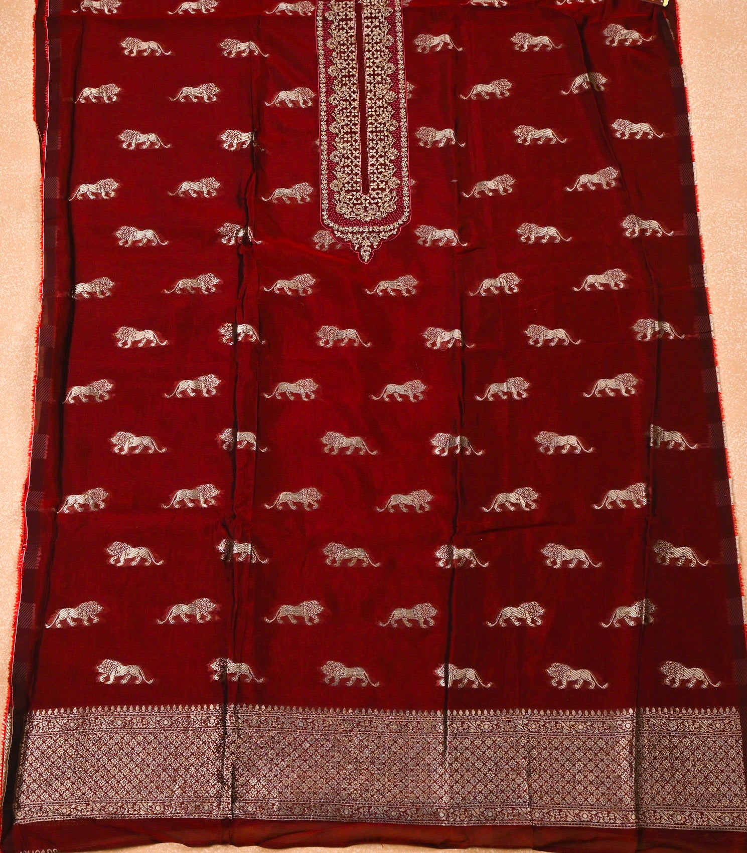 Banarasi Maroon Unstitched Suit