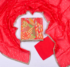 Banarasi Silk Red Unstitched Suit