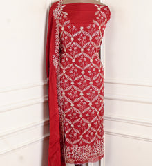 Organza Maroon Unstitched Suit
