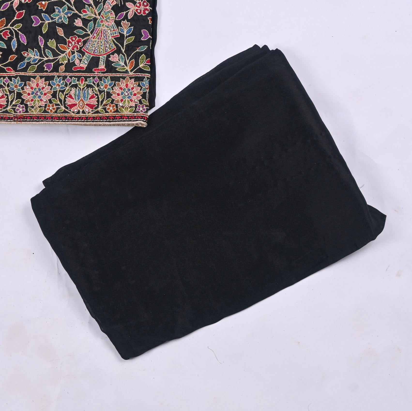 Crepe Organza Black Unstitched Suit