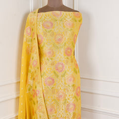 Banarasi Yellow Unstitched Suit